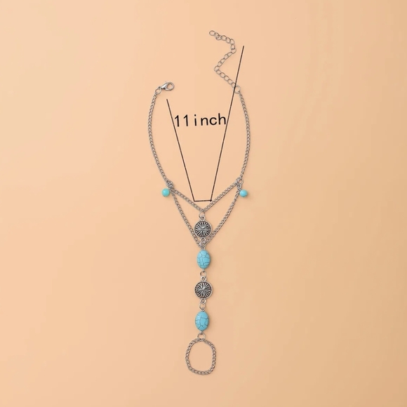 Vintage Style Fashion Silver Polished Anklet,Bohemian Toe & Ankle Foot Chain - Picture 4 of 5